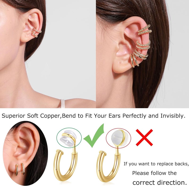 PLOMFOV Clip On Hoop Earrings for Women 14K Gold Plated Non Pierced Earrings Clip On Hoops Small No Piercing Fake Hoop Earrings 14mm - Image 4